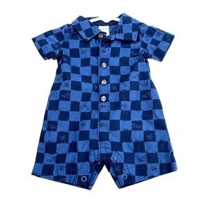 CARTER'S Checkerboard Blue and Navy Romper Newborn